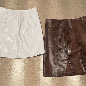 SHEIN White & Brown Faux Leather Mini Skirts Duo